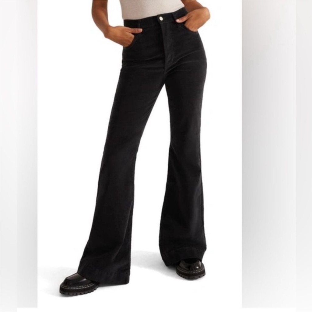 Favorite Daughter Valentina Flare Black Corduroy High Waisted Button Fly Pants